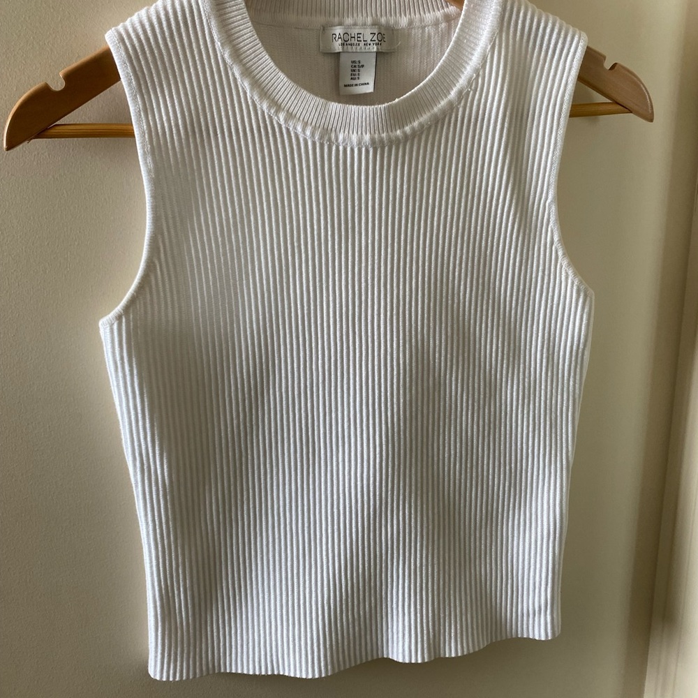 Rachel Zoe Cream Ribbed Tank Top